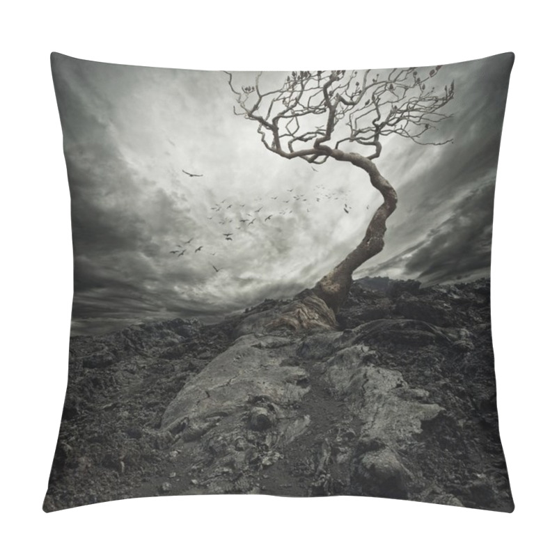 Personality  Dramatic Sky Over Old Lonely Tree. Pillow Covers