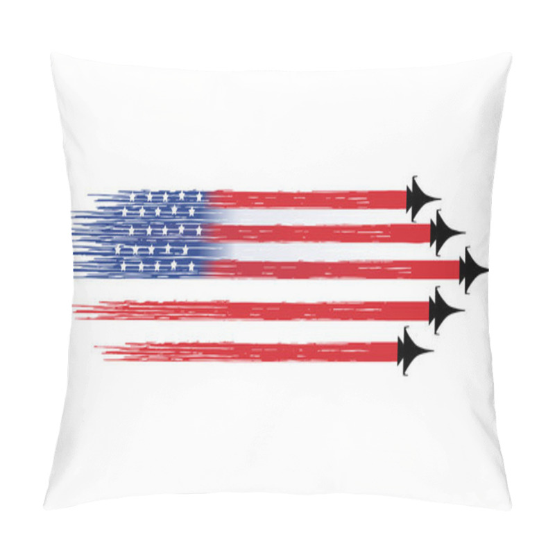 Personality  American Flag With Military Fighter Jets Isolated On White Background ,Symbols Of USA , Template For Banner,card,advertising ,promote, TV Commercial, Ads, Web Design,poster, Vector Illustration  Pillow Covers