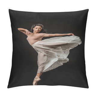 Personality  Young Female Ballet Dancer In White Skirt Posing On Dark Backdrop Pillow Covers