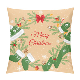 Personality  Christmas Card With Christmas Decorations. Pillow Covers