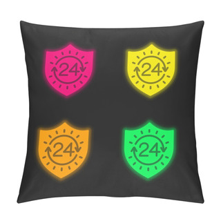 Personality  24 Hours Four Color Glowing Neon Vector Icon Pillow Covers