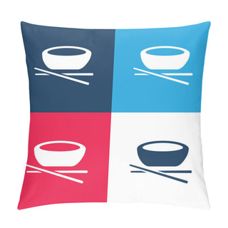 Personality  Bowl And Chopsticks Blue And Red Four Color Minimal Icon Set Pillow Covers