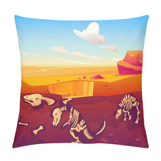 Personality  Fossil Dinosaurs Excavation In Sand Desert Pillow Covers