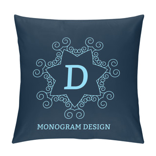 Personality  Vector Illustration Of The Linear Blue Monogram. Pillow Covers