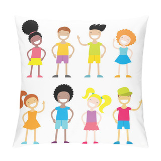 Personality  Happy Kids Cartoon Characters Isolated On White Background. Vector Illustration Pillow Covers