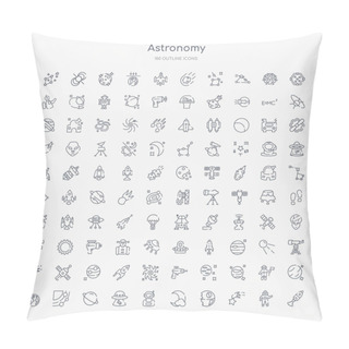 Personality  100 Astronomy Outline Icons Set Such As Rocket Start, Shooting Star, Death Star, Big Moon, Astronaut User, Ufo And Cow, Saturn, Galaxy View Pillow Covers