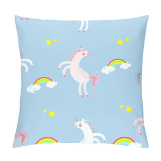 Personality  Pink And White Unicorns With Rainbows Pillow Covers