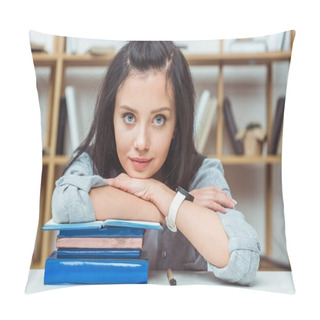 Personality  Beautiful Student With Books Pillow Covers