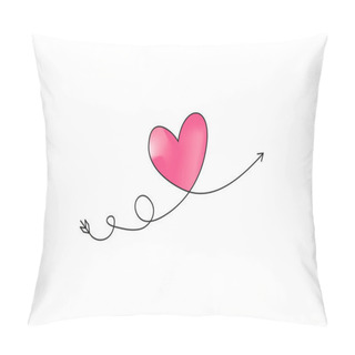 Personality  Cupid S Arrow In The Continuous Drawing Of Lines In The Form Of A Heart With Pastel Neon Color Design. Continuous Black Line. Work Flat Design. Symbol Of Love And Tenderness. Pillow Covers