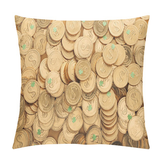 Personality  Top View Of Golden Coins With Dollar Signs And Shamrocks, St Patrick Day Concept Pillow Covers