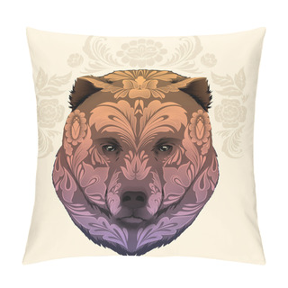 Personality  Bear Head With Floral Ornament Pillow Covers