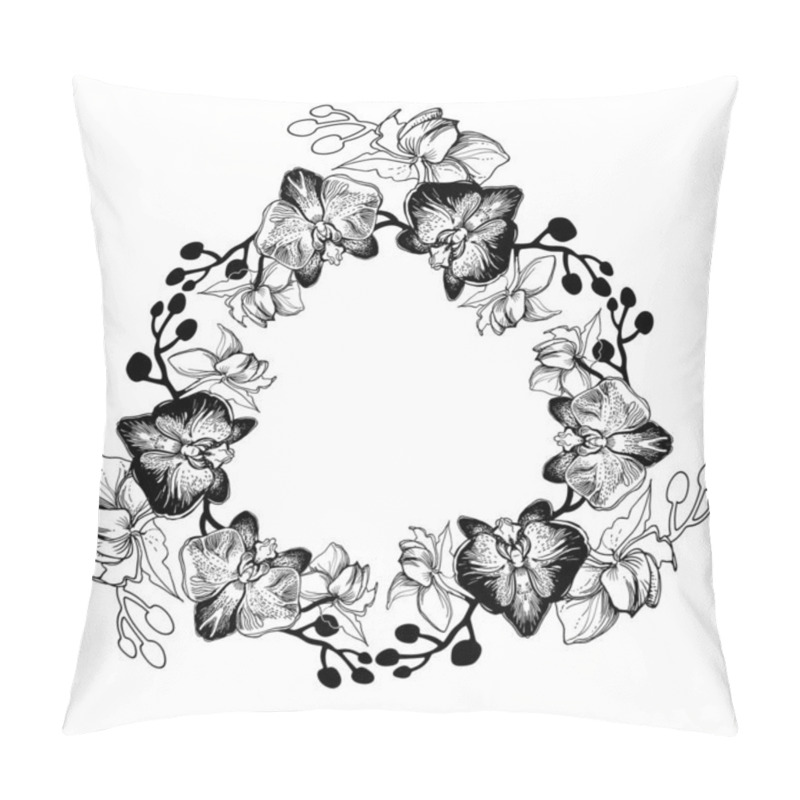 Personality  Black And White Vector Illustration Of Hand Drawn Floral Wreath. Pillow Covers