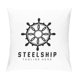 Personality  Ship Steering Logo, Ocean Icons Ship Steering Vector With Ocean Waves, Sailboat Anchor And Rope, Company Brand Sailing Design Pillow Covers