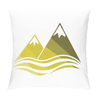 Personality  Snow Peaks Cliff On Sea Icon. Flat Color Design. Vector Illustration. Pillow Covers