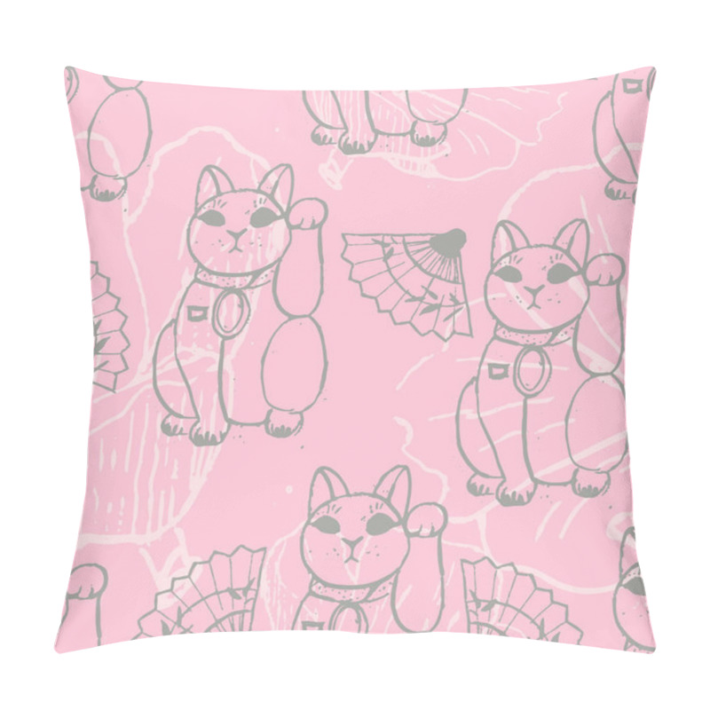 Personality  Treasures from Japan. Hand drawn seamless vector pattern with cute traditional objects. pillow covers