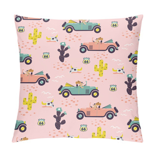 Personality  Car Race In Sand Desert Cute Girl Seamless Pattern Wallpaper. Pillow Covers