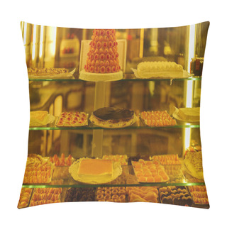 Personality  Variety Of Sweets In A Shop Window Pillow Covers
