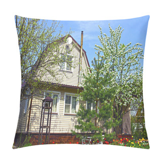Personality Garden House Surrounded By Blossoming Trees Pillow Covers