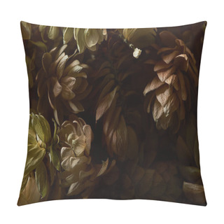 Personality  Close Up View Of Dry Hops Seed Cones Isolated On Black Background Pillow Covers