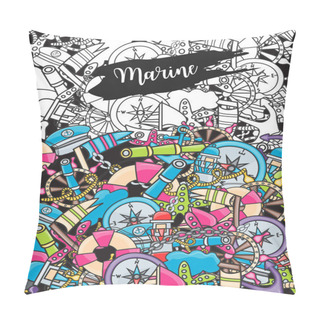 Personality  Marine Outline Doodle Elements, Hand Drawn Lineart Style Pillow Covers