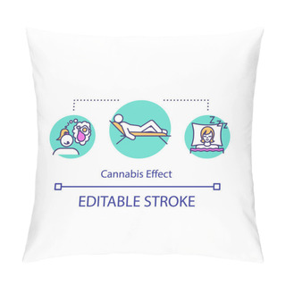 Personality  Cannabis Effect Concept Icon. Psychoactive Drug Using Idea Thin Line Illustration. Sleep Improvement And Relaxation. Vector Isolated Outline RGB Color Drawing. Editable Stroke Pillow Covers
