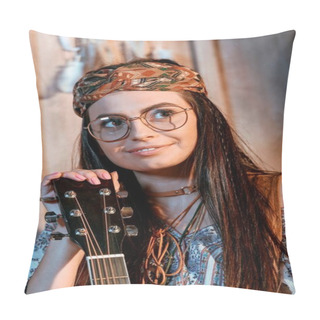 Personality  Hippie Girl With Acoustic Guitar Pillow Covers