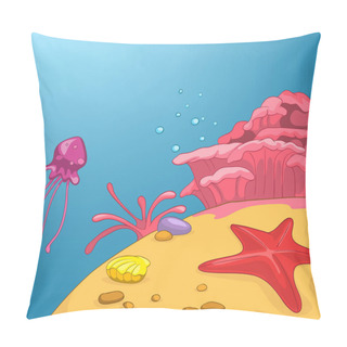 Personality  Cartoon Background Of Underwater Life. Pillow Covers