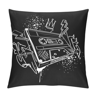 Personality  Audio Cassette Funky Black And White Graffiti Pillow Covers