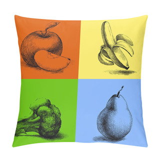 Personality  Vector Sketch Illustrations Of Fruits And Vegetables. Pillow Covers