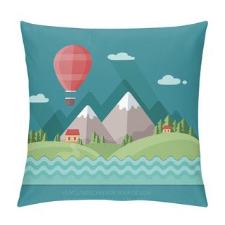 Personality  Traveling In A Balloon. Spring.  Vacation Home On A Background O Pillow Covers