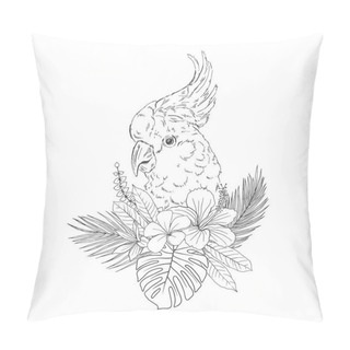 Personality  White Macaw In Flowers Hand Drawn Sketch Pillow Covers