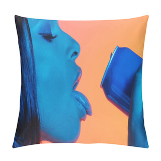 Personality  Girl Drinking From Can With Loll Out Pillow Covers