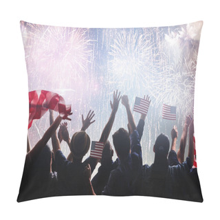 Personality  Patriotic Holiday. Silhouettes Of People Holding The Flag Of The USA. America Celebrate 4th Of July. Pillow Covers