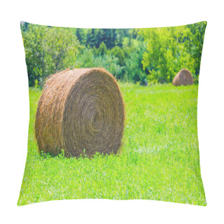 Personality  Round Hay Bales On The Green Field Pillow Covers
