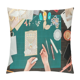 Personality  Cropped Image Of Woman Decorating Scrapbooking Postcard With Star Pillow Covers