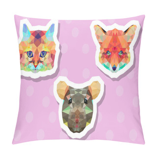 Personality  Low Poly Sticker Set Mouse, Cat, Fox Pillow Covers