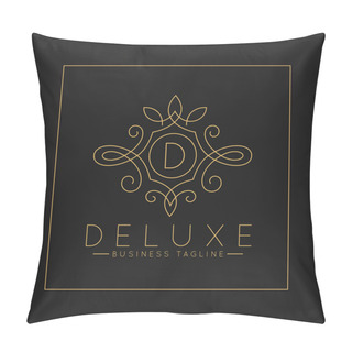 Personality  Luxurious Letter D Logo With Classic Line Art Ornament Style Vector Pillow Covers