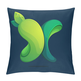 Personality  X Letter Ecology Logo From A Twisted Green Leawes. Font Style, Vector Design Template Elements For Your Application Or Corporate Identity. Pillow Covers