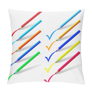 Personality  Set Of Colorful Pencils Put A Tick On A White Background. Pillow Covers