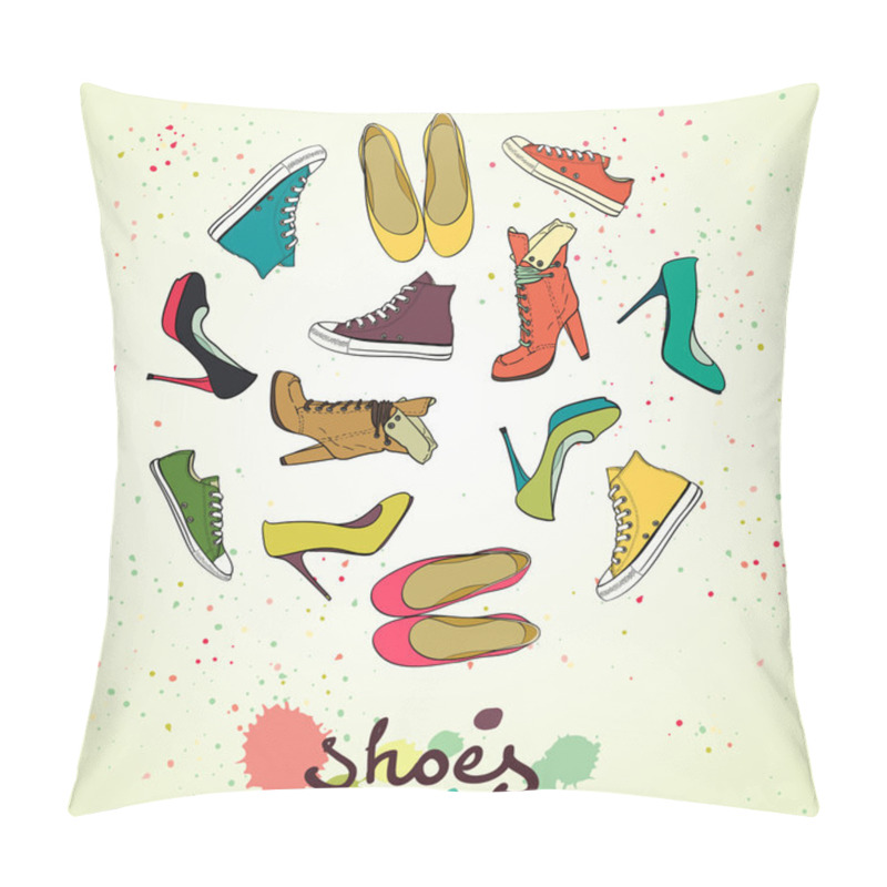 Personality  Different shoes in circle. pillow covers