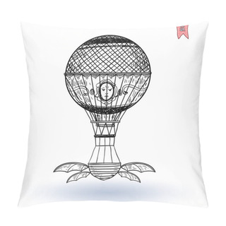 Personality  Steampunk Vintage Hot Air Balloon, Hand Drawn Vector Illustratio Pillow Covers