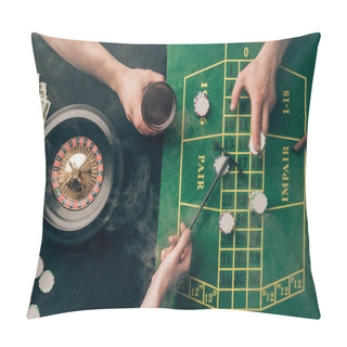 Personality  Smoke Over People Placing Bets While Playing Roulette On Casino Table Pillow Covers