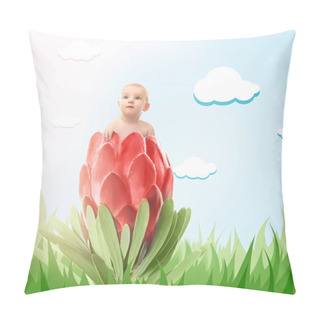 Personality  Baby Boy Sitting In Exotic Flower  Pillow Covers