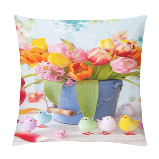 Personality  Colorful Spring Flowers In A Little Vintage Bucket Pillow Covers