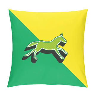Personality  Black Running Horse Green And Yellow Modern 3d Vector Icon Logo Pillow Covers