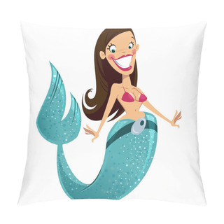 Personality  Beautiful Happy Smiling Sexy Brunette Cartoon Mermaid Pillow Covers