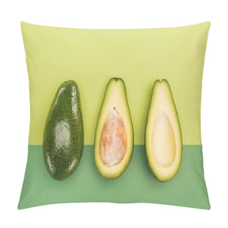 Personality  Top View Of Whole Avocado And Avocado Halves On Bicolor Background Pillow Covers