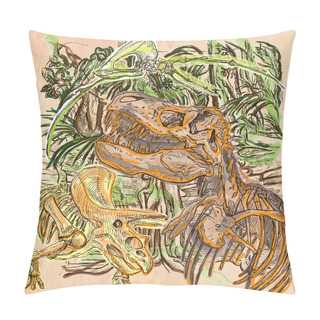 Personality  Dino, Dinosaurs - An Hand Drawn Vector. Line Art. Pillow Covers