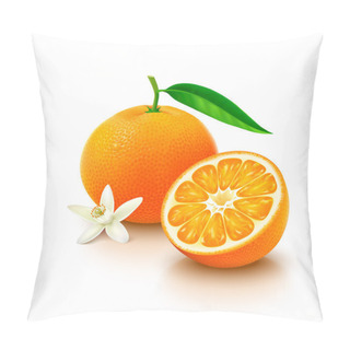 Personality  Tangerine Fruit With Half And Flower On White Background Pillow Covers