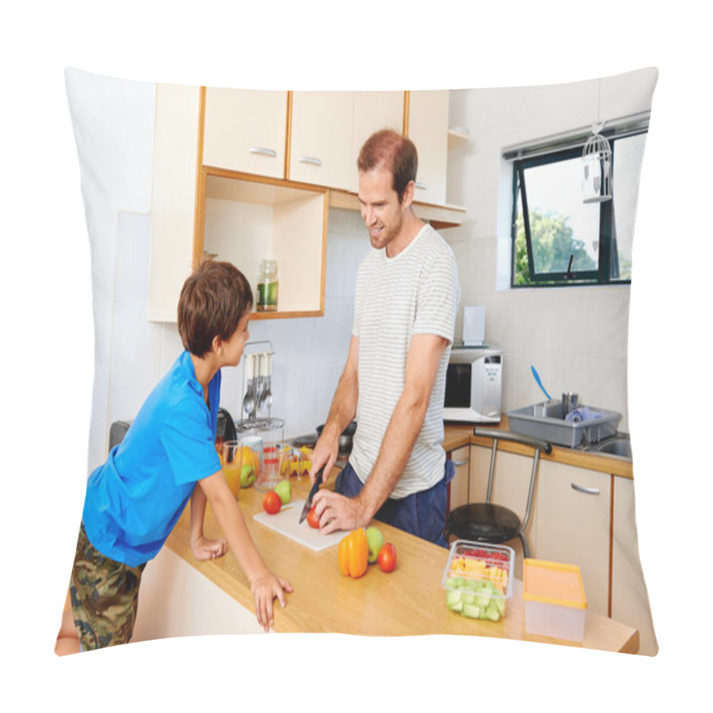 Personality  father preparing his son's lunch pillow covers